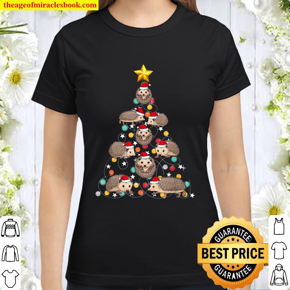 Santa Hedgehog Christmas Tree Funny Hedgehog Christmas Light Classic Women T-Shirt