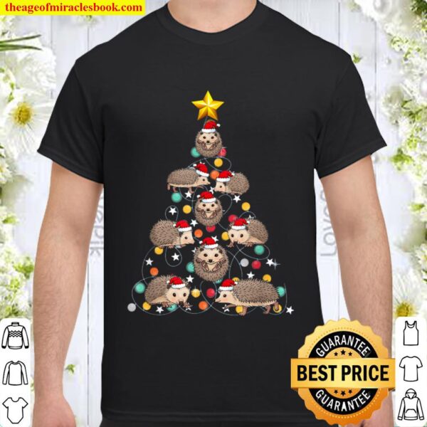 Santa Hedgehog Christmas Tree Funny Hedgehog Christmas Light Shirt
