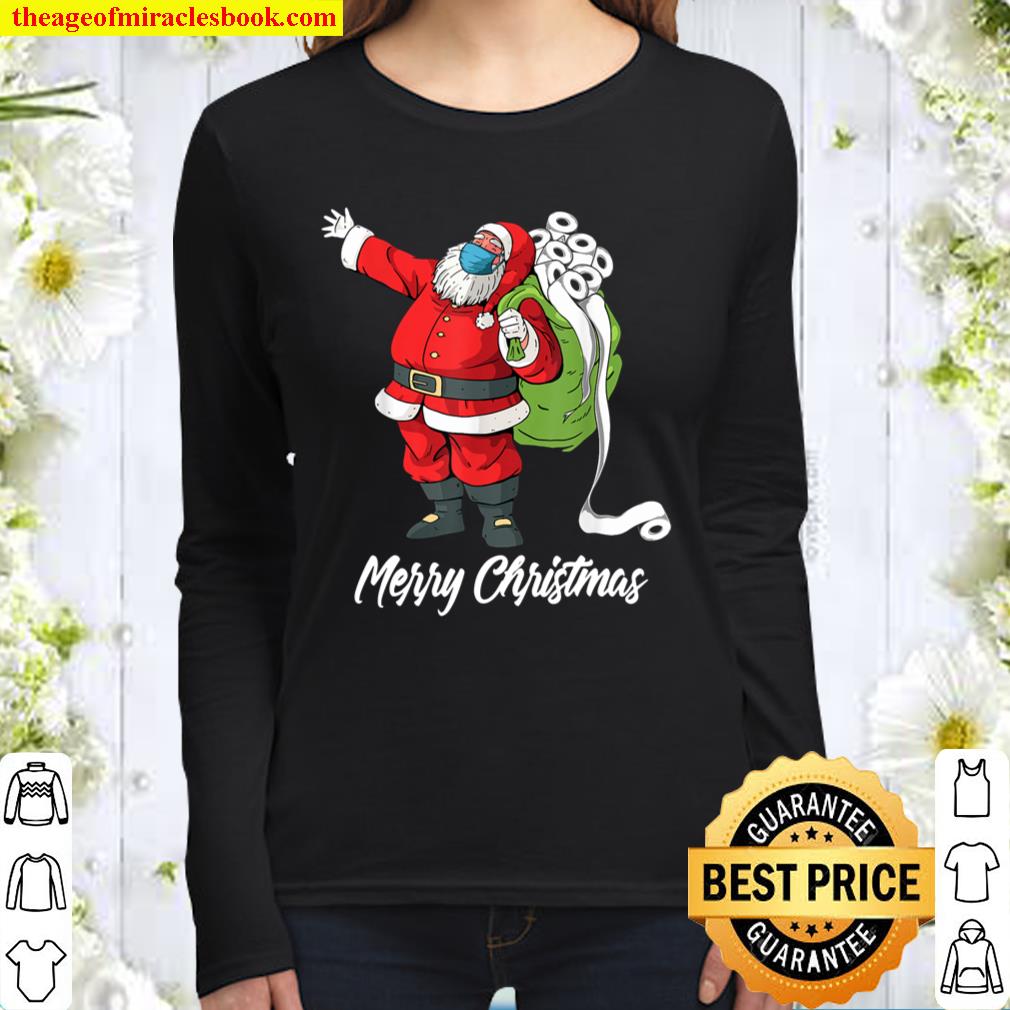 Santa with Face Mask and Toilet Paper Funny Christmas 2020 Women Long Sleeved