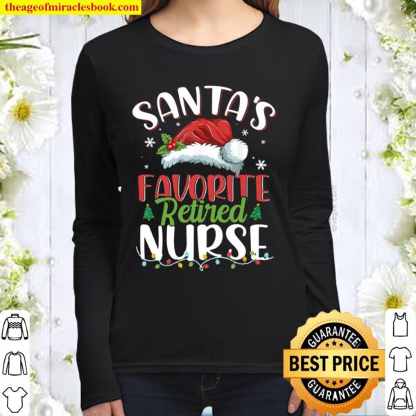 Santa_s Favorite Retired Nurse Christmas Santa Hat Women Long Sleeved