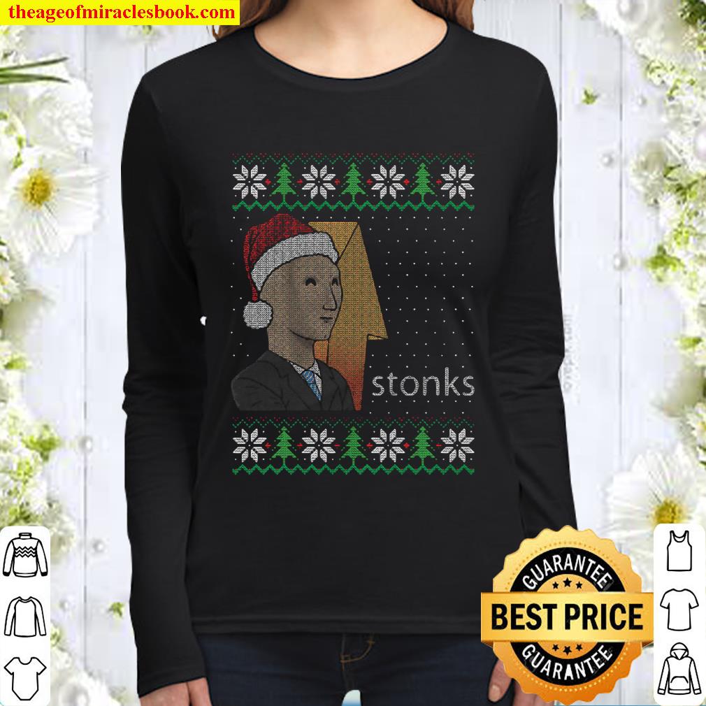 Stonks Christmas Sweater - Meme Stonks Women Long Sleeved
