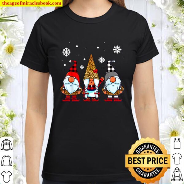 Three Gnomes in Leopard Print Buffalo Plaid Christmas Xmas Classic Women T-Shirt