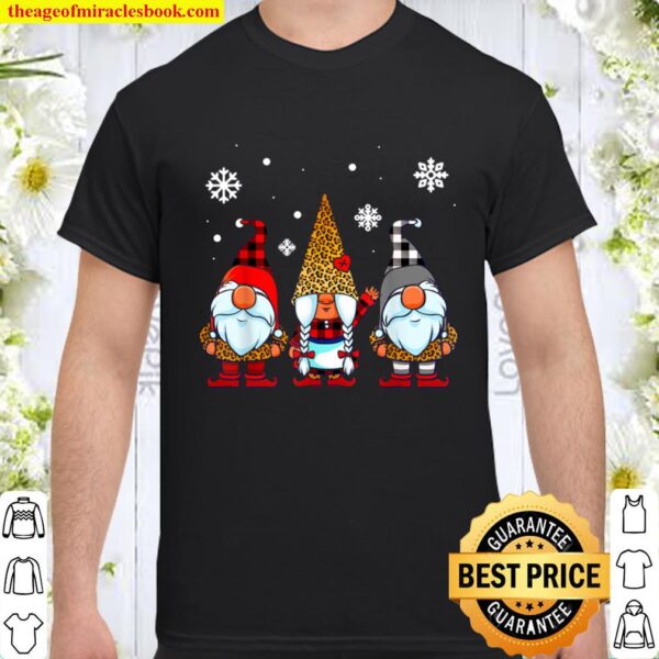 Three Gnomes in Leopard Print Buffalo Plaid Christmas Xmas Shirt