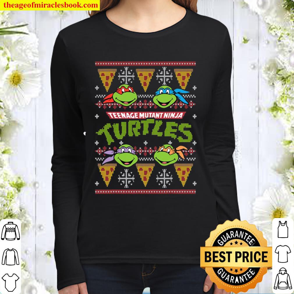 Tmnt Ugly Christmas Sweater With Pizza Women Long Sleeved