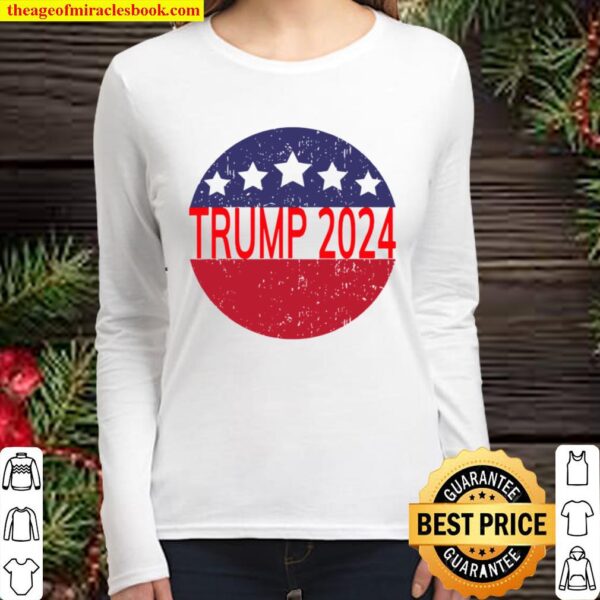 Trump 2024 Campaign For President Distressed Star Circle Women Long Sleeved
