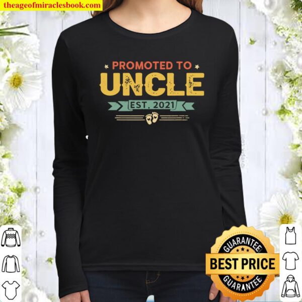 Vintage Retro Uncle Promoted To Uncle Est.2021 Baby Women Long Sleeved