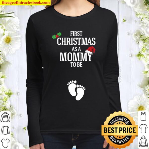 Womens First Christmas Mommy To Be Pregnancy Announcement Women Long Sleeved