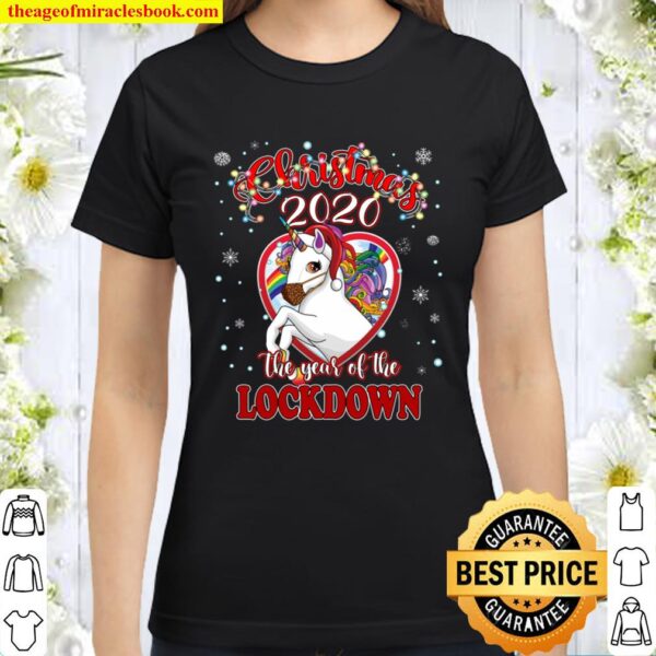 2020 Lockdown Christmas Quarantine Unicorn Santa Hat Mask Classic Women T-Shirt