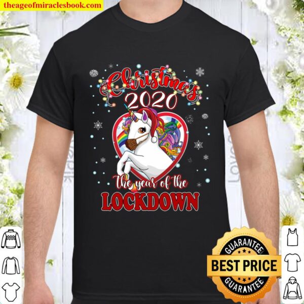 2020 Lockdown Christmas Quarantine Unicorn Santa Hat Mask Shirt