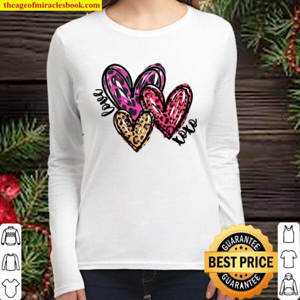3 Heart Love Shirt, XOXO LOVE Shirt, Valentines Day Shirt, Buffalo Pla Women Long Sleeved