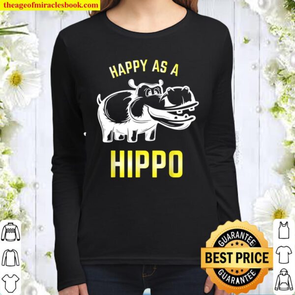A Funny Hippo With A Smile Makes A Happy Hippo Women Long Sleeved