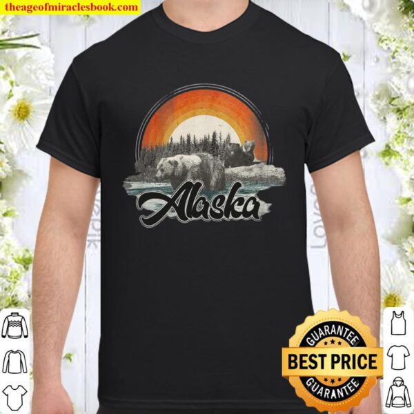 Alaska Travel Vacation Retro Vintage Sunset Bear Shirt