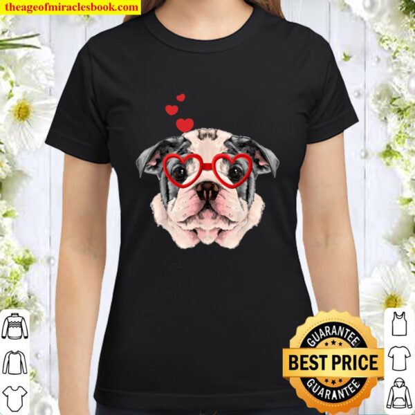 American Bulldog Funny Cute Dog Valentine Gift Heart Classic Women T-Shirt