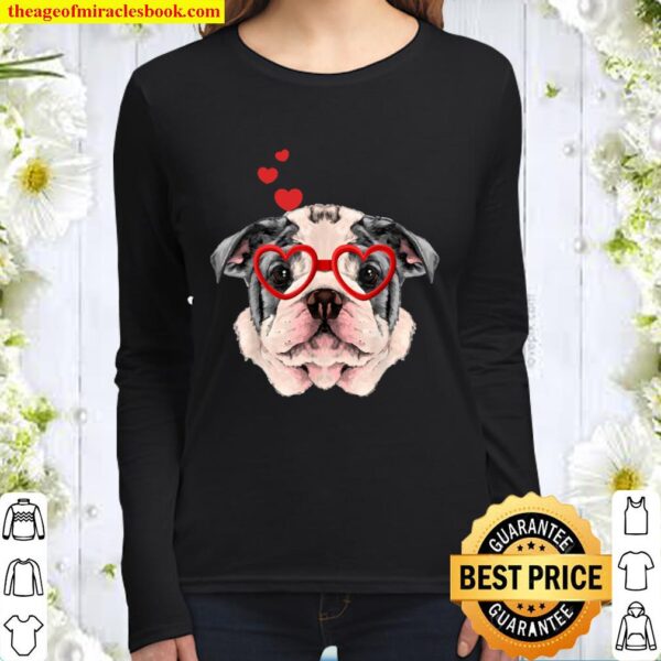 American Bulldog Funny Cute Dog Valentine Gift Heart Women Long Sleeved