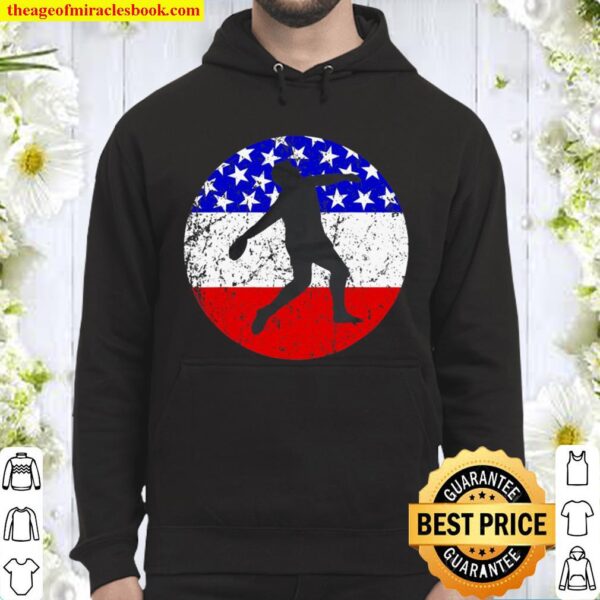 American Flag Discus Throw Vintage Retro Track And Field Hoodie