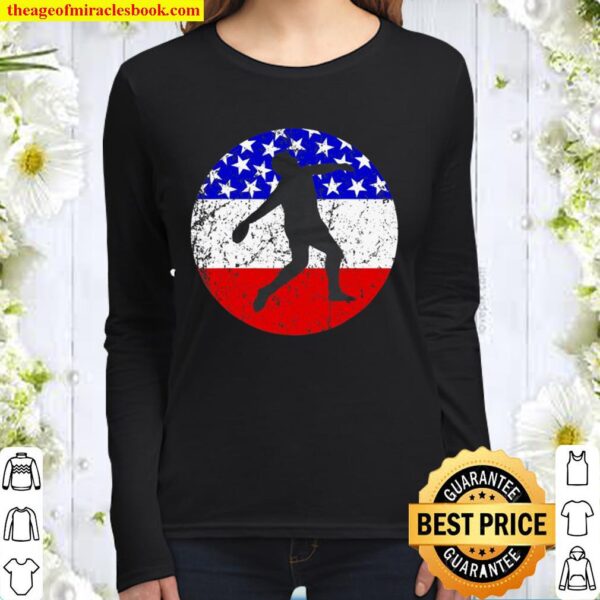 American Flag Discus Throw Vintage Retro Track And Field Women Long Sleeved