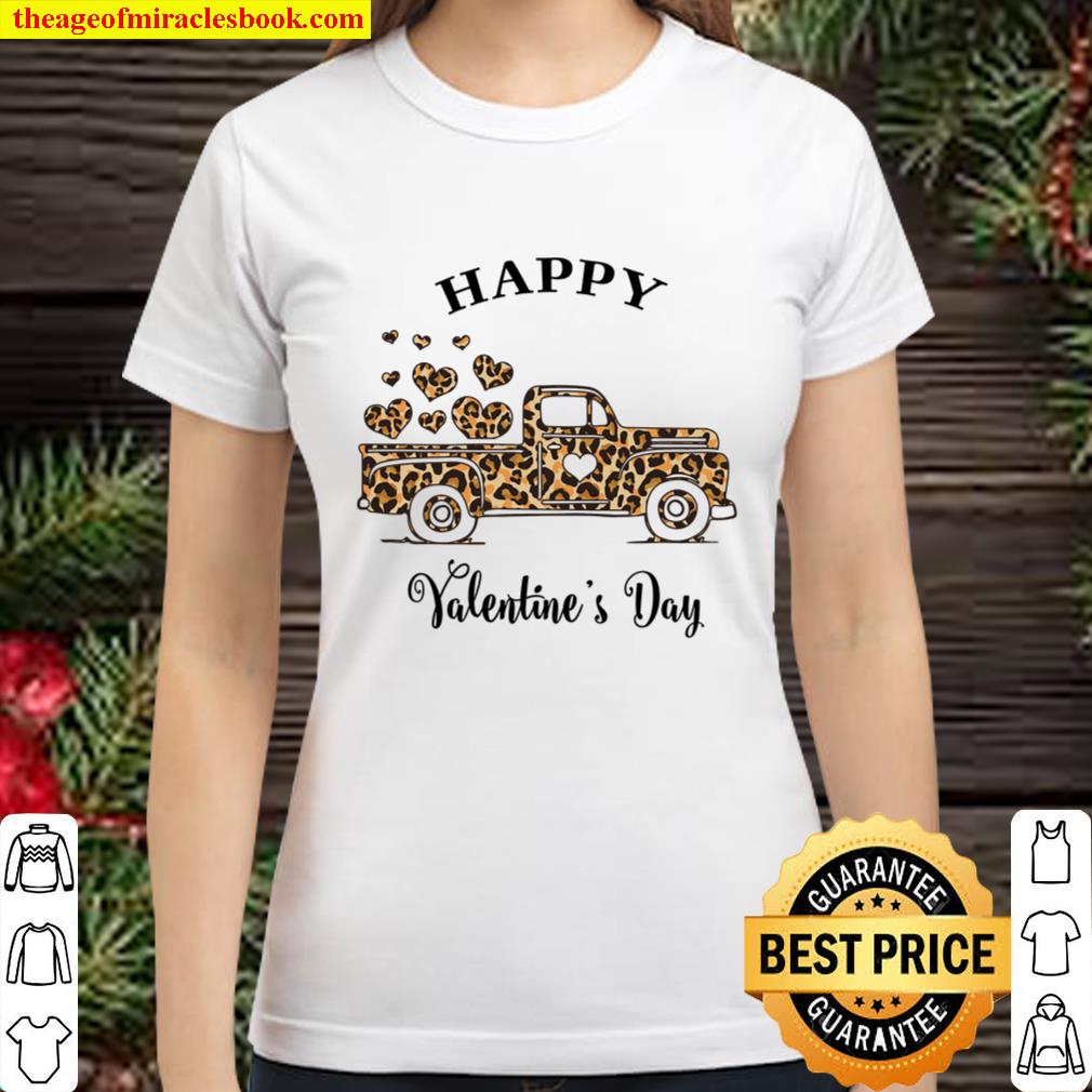 Animal Print Truck, Happy Valentines Day, Valentines Day Shirt For Cou Classic Women T-Shirt