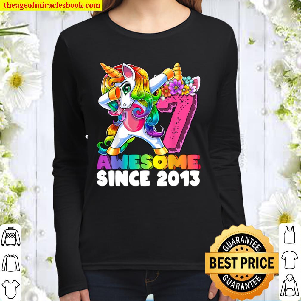 Awesome Since 2013 Dabbing Unicorn 7th Birthday Gift Girls Women Long Sleeved