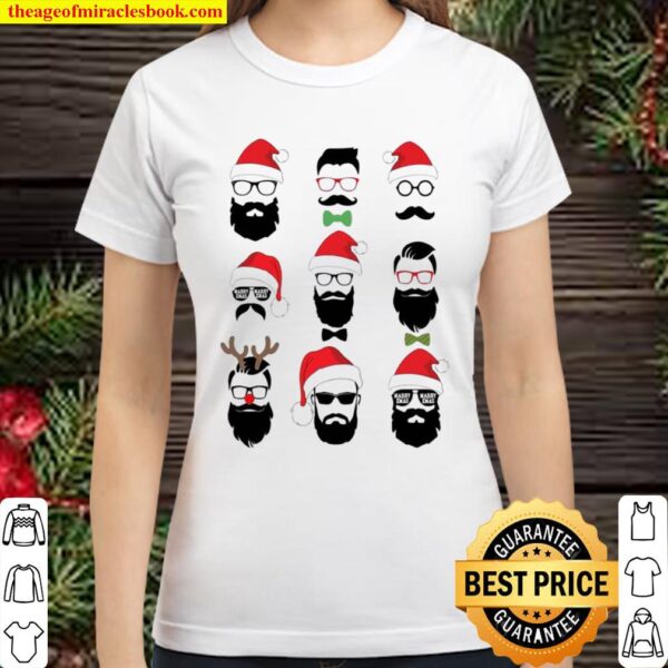 Beards hat Santa Merry Christmas Classic Women T-Shirt