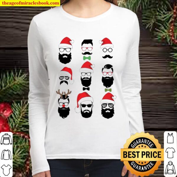 Beards hat Santa Merry Christmas Women Long Sleeved