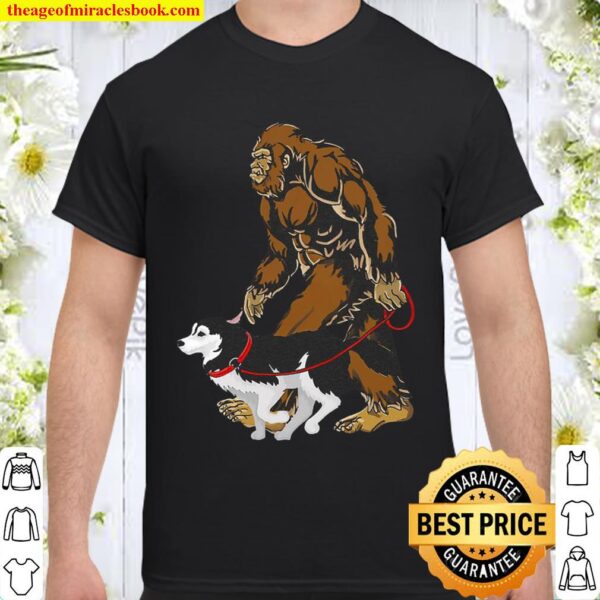 Bigfoot Walking Husky Dog Shirt
