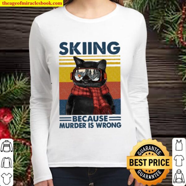 Black Cat Skiing Because Murder Is Wrong Vintage Women Long Sleeved