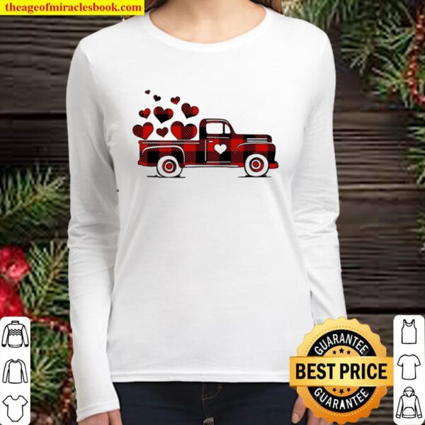 Buffalo Plaid Valentine Truck, Happy Valentines Day, Valentines Day Sh Women Long Sleeved
