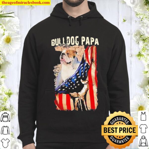 Bulldog Papa American Flag Hoodie