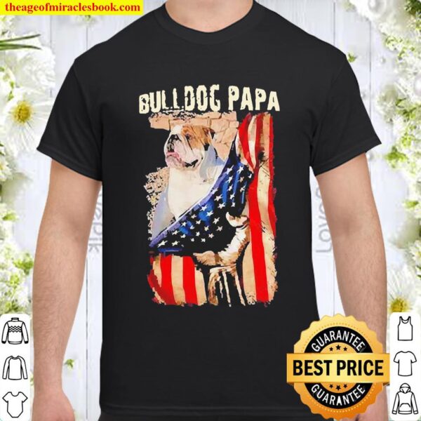 Bulldog Papa American Flag Shirt