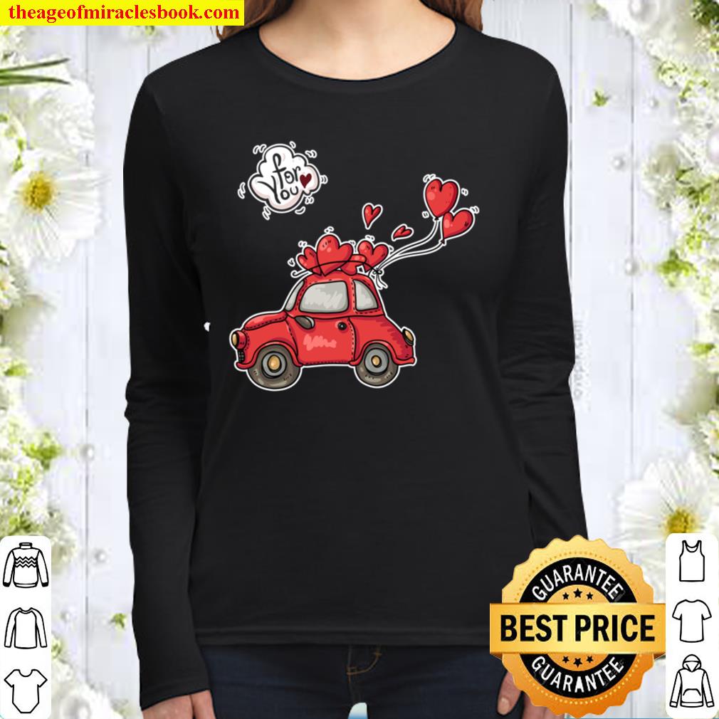 Car Full Of Balloon Hearts Valentine Love Valentine_s Day Women Long Sleeved