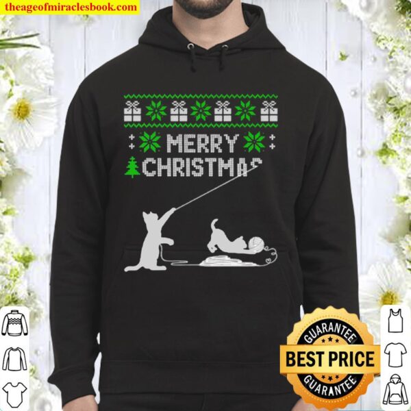 Cat play with wool roll merry Christmas ugly Hoodie
