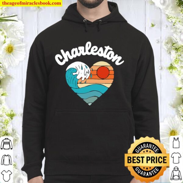 Charleston Sc Beach Lover Retro Heart Surf _ Wave Graphic Hoodie