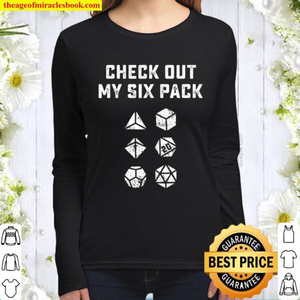 Check Out My Six Pack D20 Dice Dragons RPG Gamer DM Gift Women Long Sleeved
