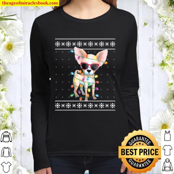 Chihuahua Christmas Ugly Sweater For Women Gift Dog Mom Women Long Sleeved