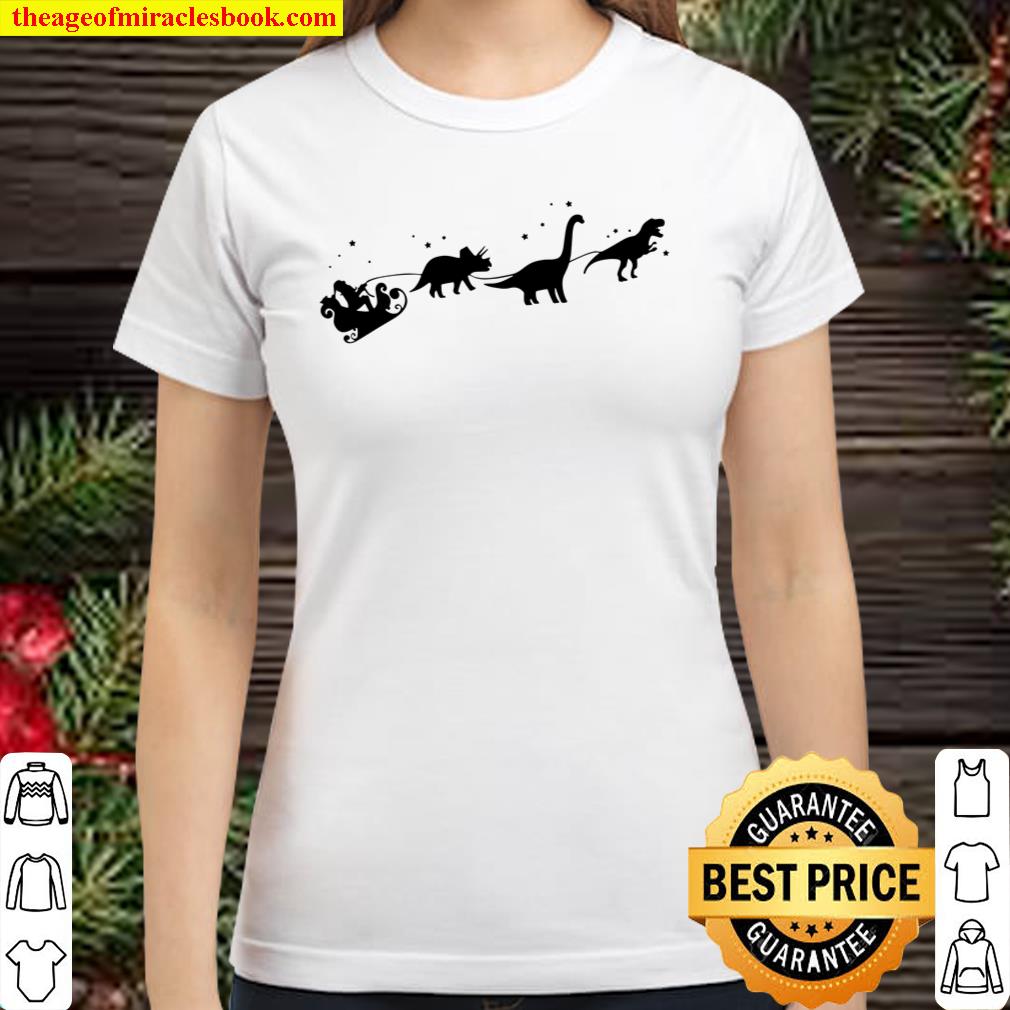 Christmas Dinosaur with Santa and Sleigh Classic Women T-Shirt