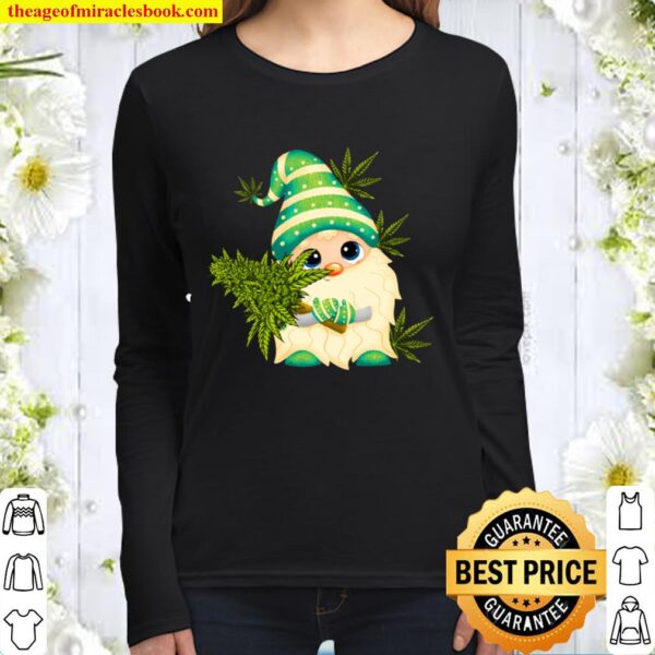 Christmas Gnome Weed Green Cannabis Gnome Xmas Lover Gift Women Long Sleeved