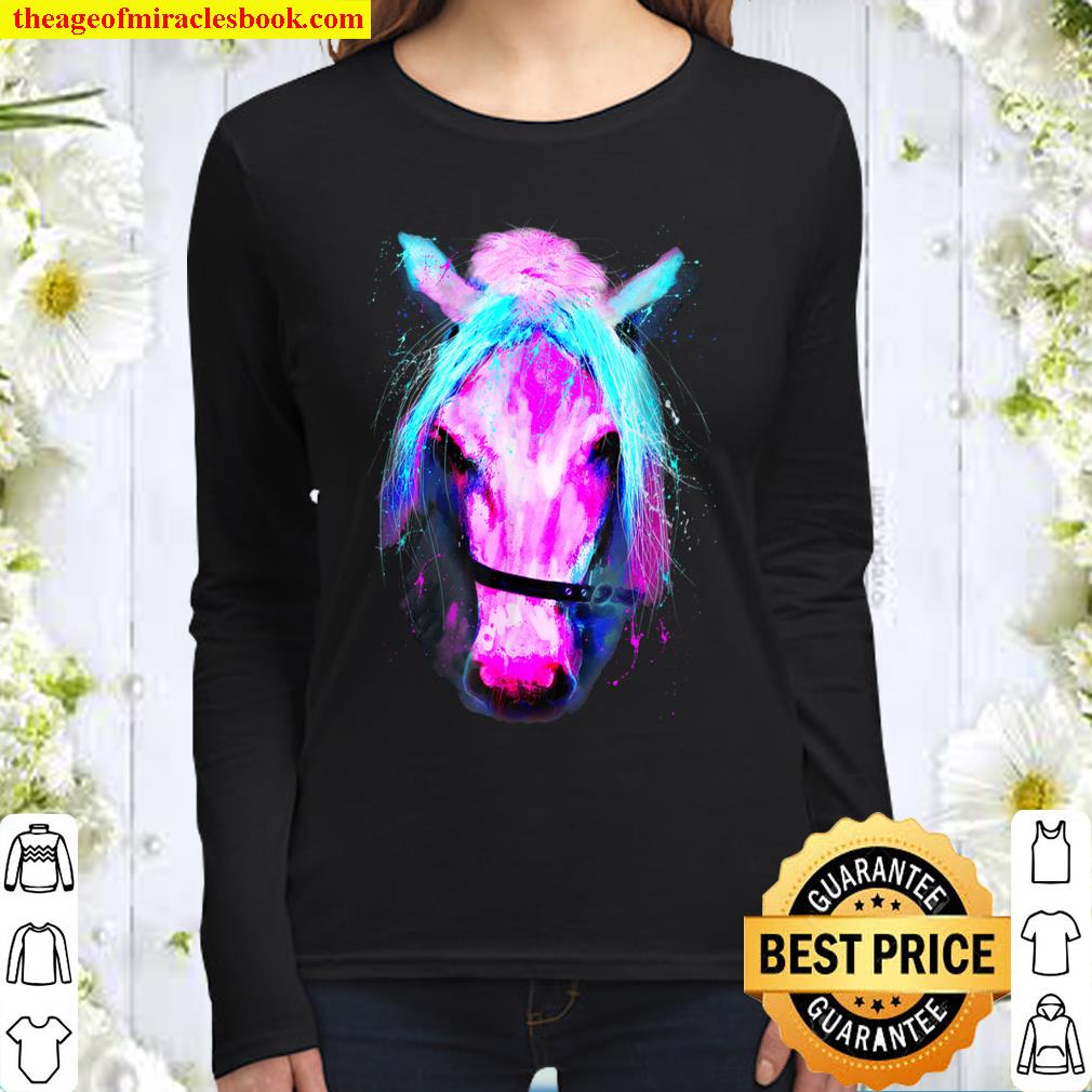 Colorful Horse Face, Watercolor Art Gift Women Long Sleeved