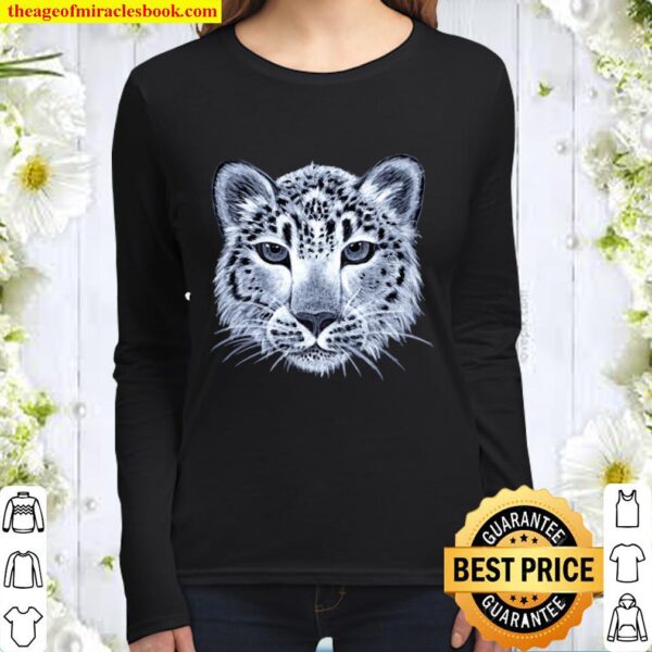 Cool Black and White Snow Leopard Cat for Women Women Long Sleeved
