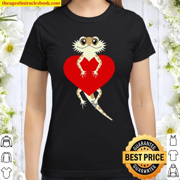 Cute Cartoon Bearded Dragon Valentines Day Shirt Heart Classic Women T-Shirt