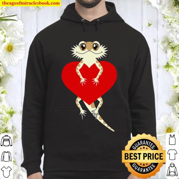 Cute Cartoon Bearded Dragon Valentines Day Shirt Heart Hoodie