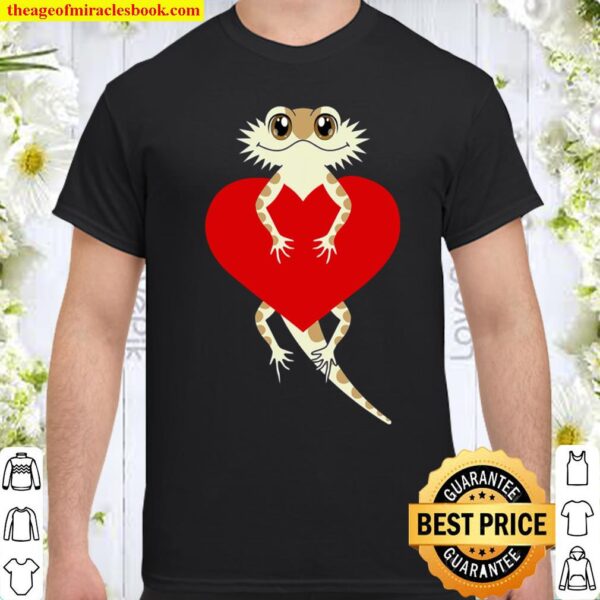 Cute Cartoon Bearded Dragon Valentines Day Shirt Heart Shirt