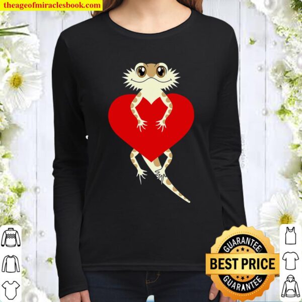 Cute Cartoon Bearded Dragon Valentines Day Shirt Heart Women Long Sleeved