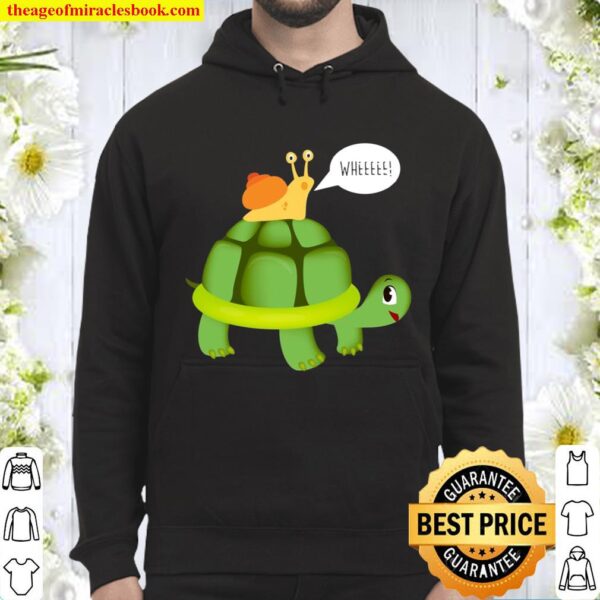 Cute Snail Riding On Turtle Yelling Whee Funny Animals Hoodie