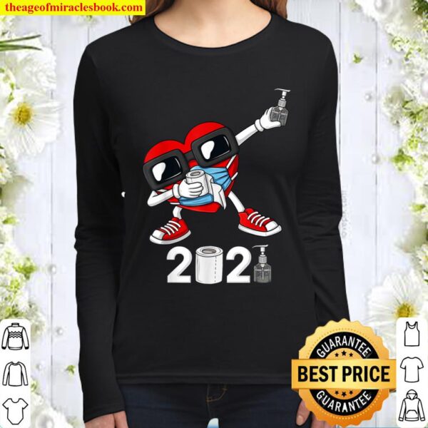 Dabbing Heart In A Mask Funny Valentines Day 2021 Dab Women Long Sleeved