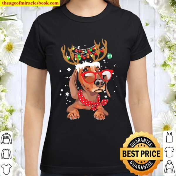 Dachshund Reindeer lights Christmas Classic Women T-Shirt