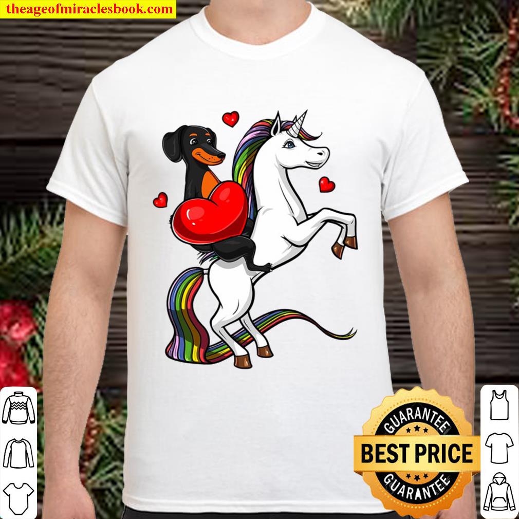 Dachshund Wiener Dog Riding Unicorn Valentines Day Shirt