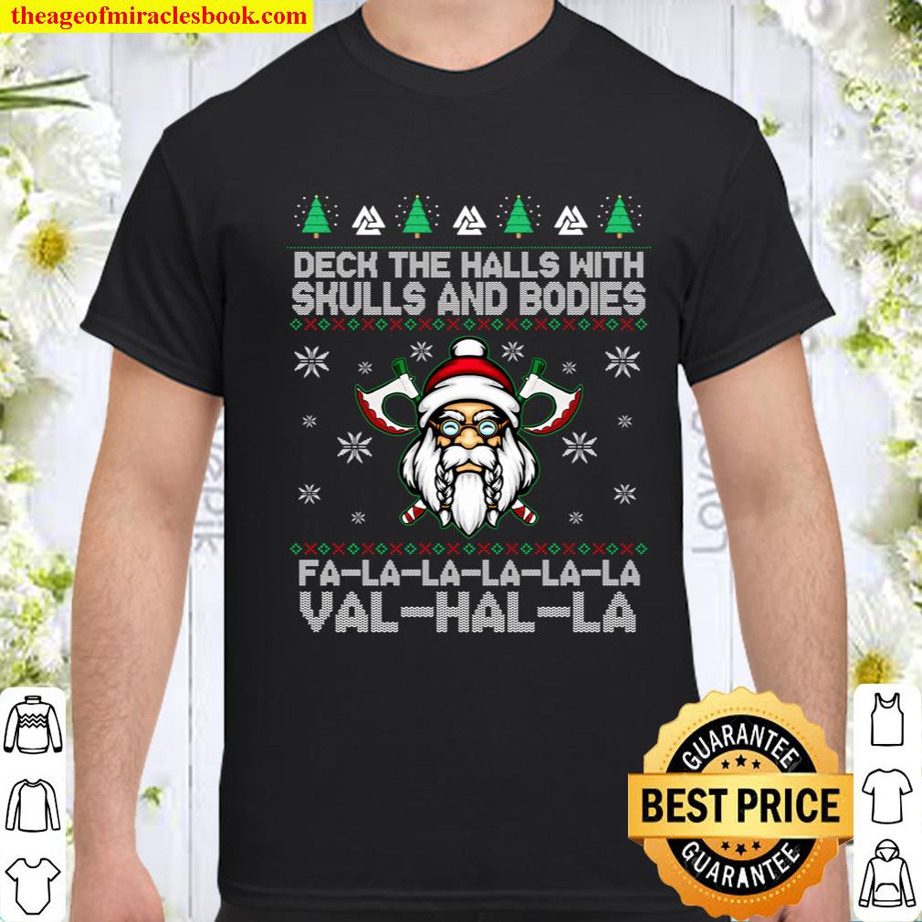 Deck The Halls With Skulls And Bodies Funny Viking Christmas Long Sleeve New Shirt