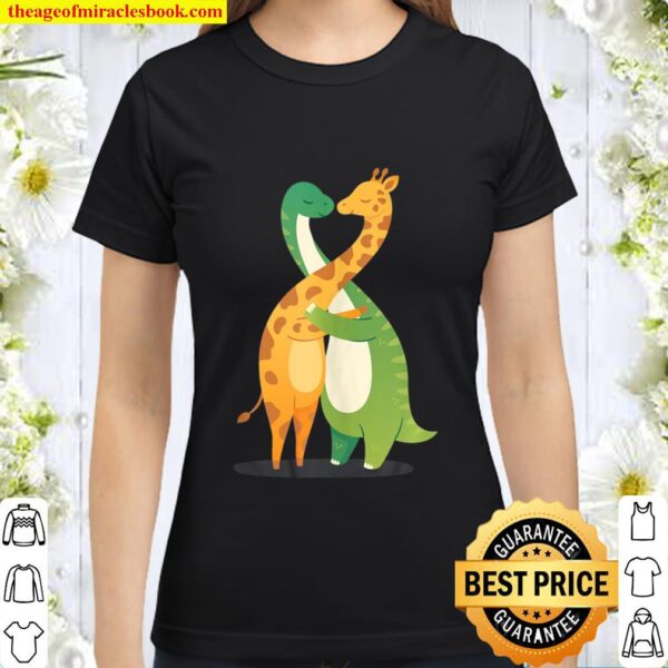 Dinosaur Giraffe Hug Love Couple Valentine’s Day Classic Women T-Shirt