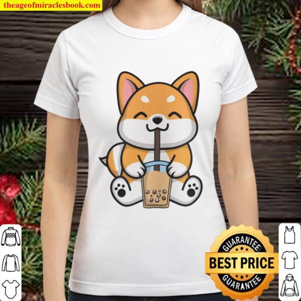 Dog Drinking Boba Tea Sweatshirt Shiba Inu Akama Cute Kawaii Gift for Classic Women T-Shirt