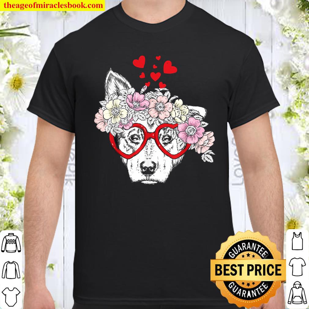 Dog Puppy Sunglasses Flowers Heart Cute Dog Valentine Gift Shirt